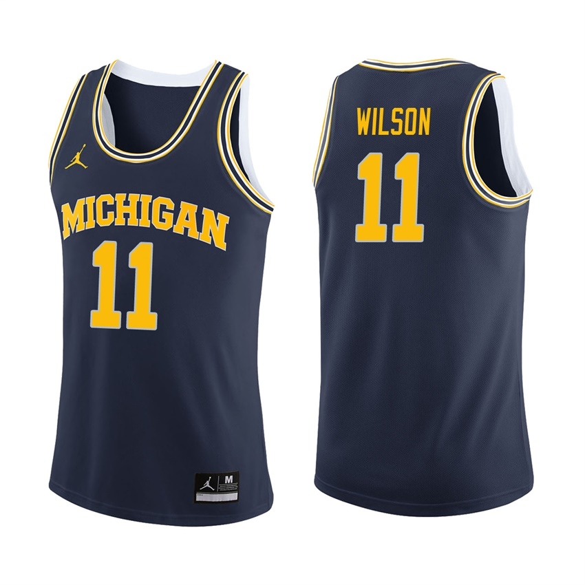 Michigan Wolverines Men's NCAA Luke Wilson #11 Navy College Basketball Jersey QSZ3349ZY